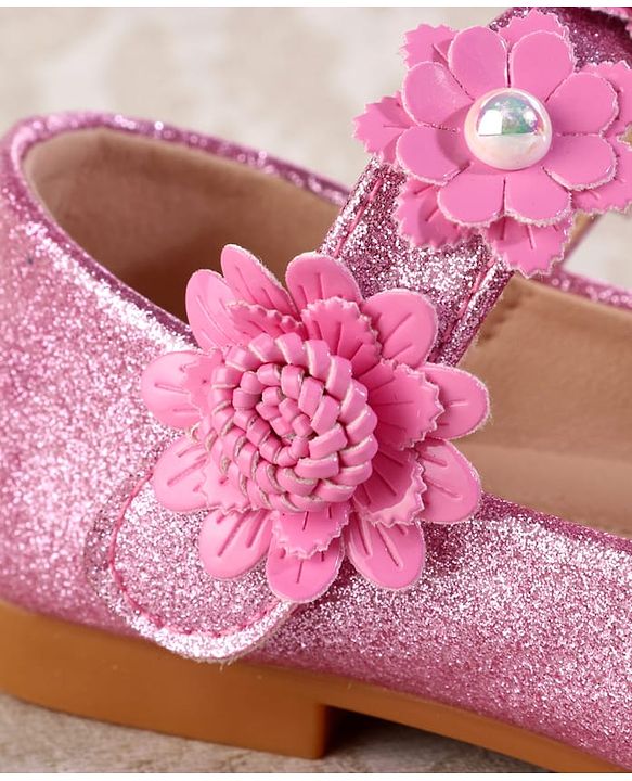 Cute Walk by Babyhug Velcro Closure Shimmery Ballerina with Floral Applique - Silver