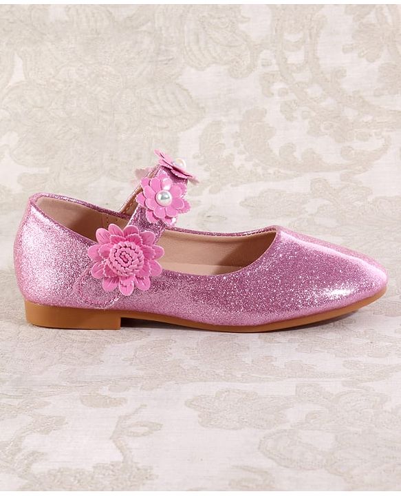Cute Walk by Babyhug Velcro Closure Shimmery Ballerina with Floral Applique - Silver
