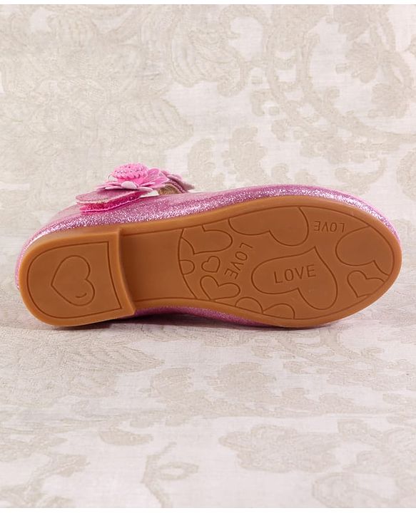 Cute Walk by Babyhug Velcro Closure Shimmery Ballerina with Floral Applique - Silver