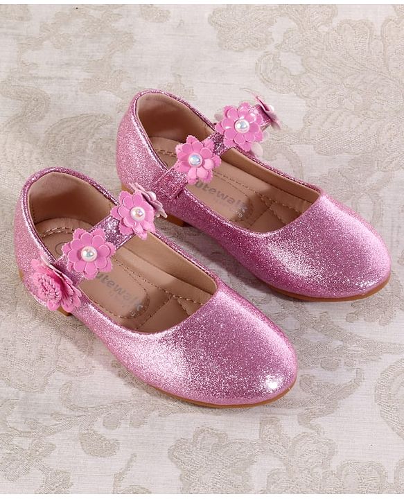 Cute Walk by Babyhug Velcro Closure Shimmery Ballerina with Floral Applique - Silver