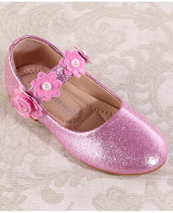 Cute Walk by Babyhug Velcro Closure Shimmery Ballerina with Floral Applique - Silver
