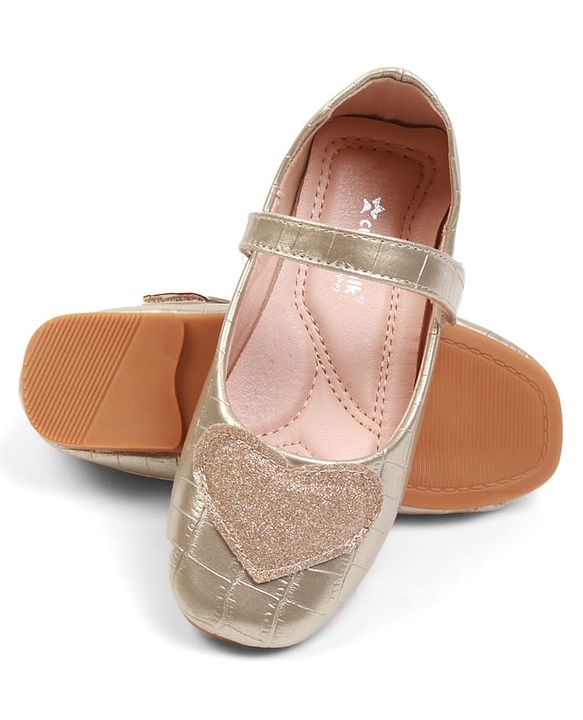 Cute Walk by Babyhug Velcro Closure Ballerina With Heart Applique - Golden