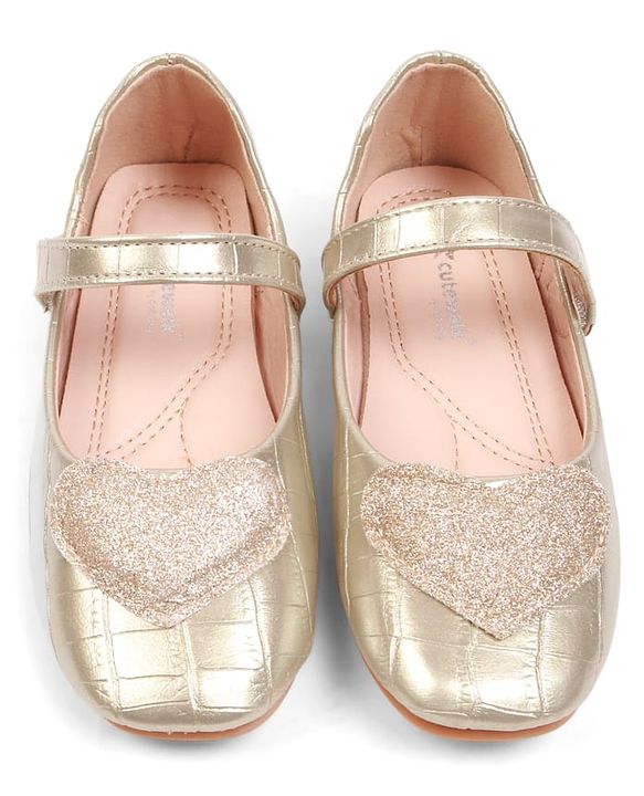 Cute Walk by Babyhug Velcro Closure Ballerina With Heart Applique - Golden
