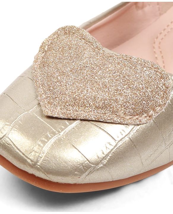 Cute Walk by Babyhug Velcro Closure Ballerina With Heart Applique - Golden