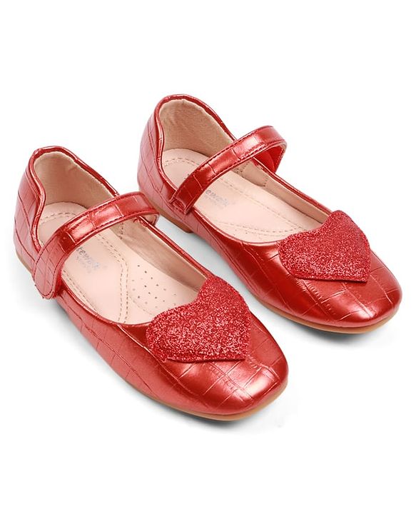 Cute Walk by Babyhug Velcro Closure Ballerina With Heart Applique - Red