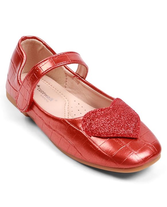 Cute Walk by Babyhug Velcro Closure Ballerina With Heart Applique - Red