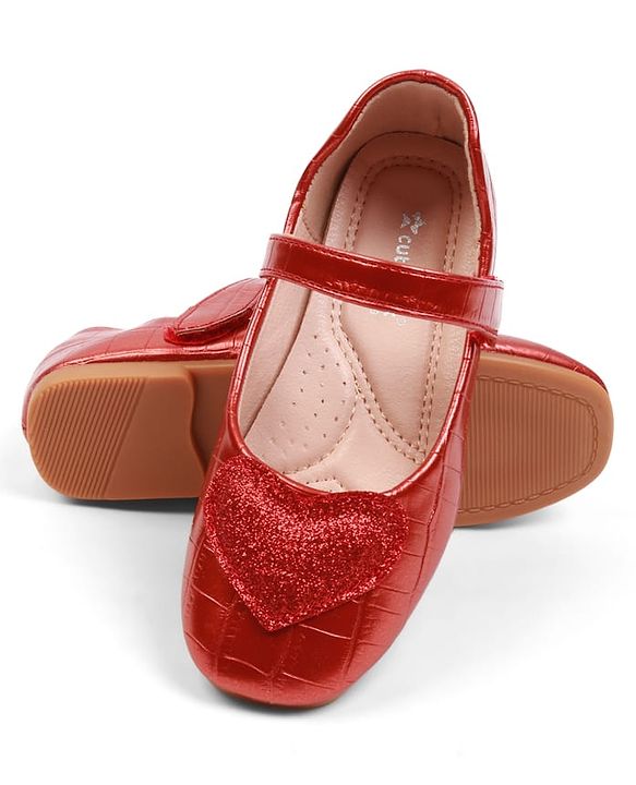 Cute Walk by Babyhug Velcro Closure Ballerina With Heart Applique - Red