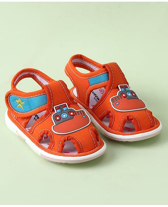 Cute Walk by Babyhug Sandals with Velcro Closure & Ship Applique - Orange