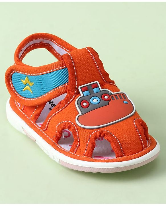 Cute Walk by Babyhug Sandals with Velcro Closure & Ship Applique - Orange