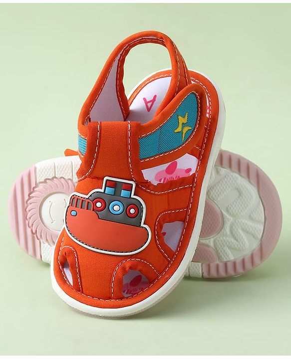 Cute Walk by Babyhug Sandals with Velcro Closure & Ship Applique - Orange