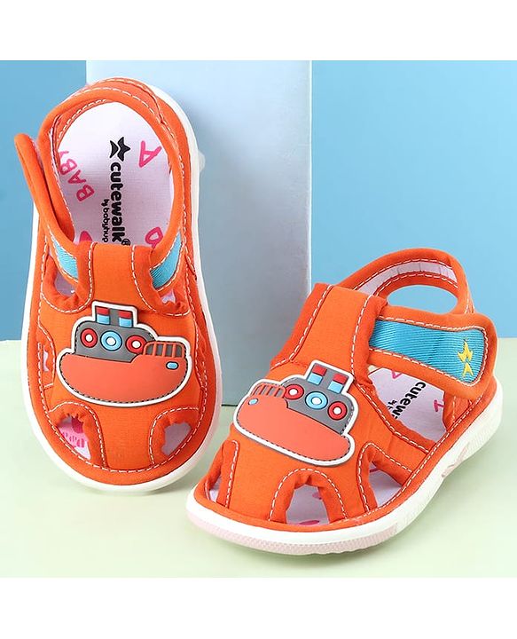 Cute Walk by Babyhug Sandals with Velcro Closure & Ship Applique - Orange