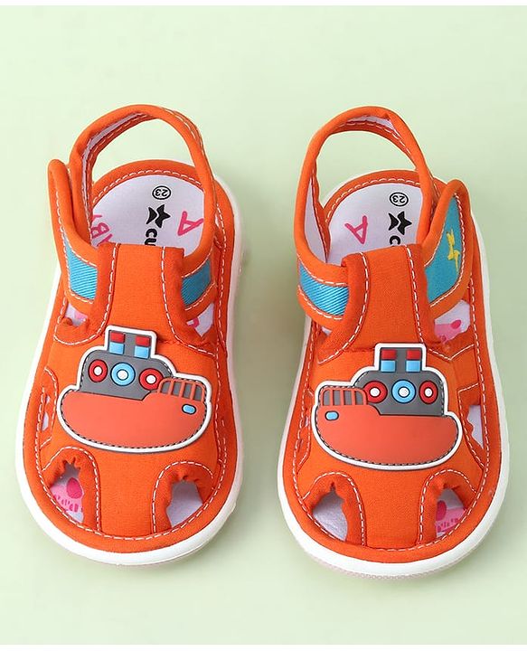 Cute Walk by Babyhug Sandals with Velcro Closure & Ship Applique - Orange