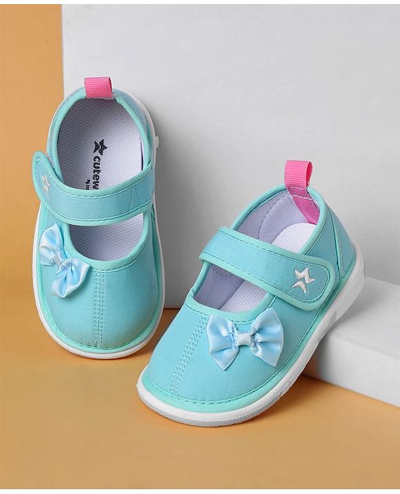 Cute Walk by Babyhug Velcro Closure Casual Shoes with Bow Applique - Aqua Blue