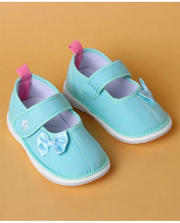 Cute Walk by Babyhug Velcro Closure Casual Shoes with Bow Applique - Aqua Blue
