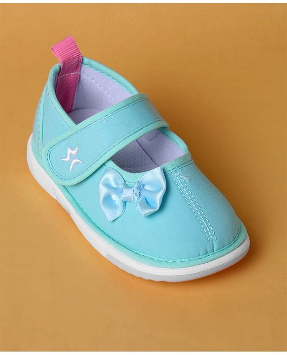 Cute Walk by Babyhug Velcro Closure Casual Shoes with Bow Applique - Aqua Blue