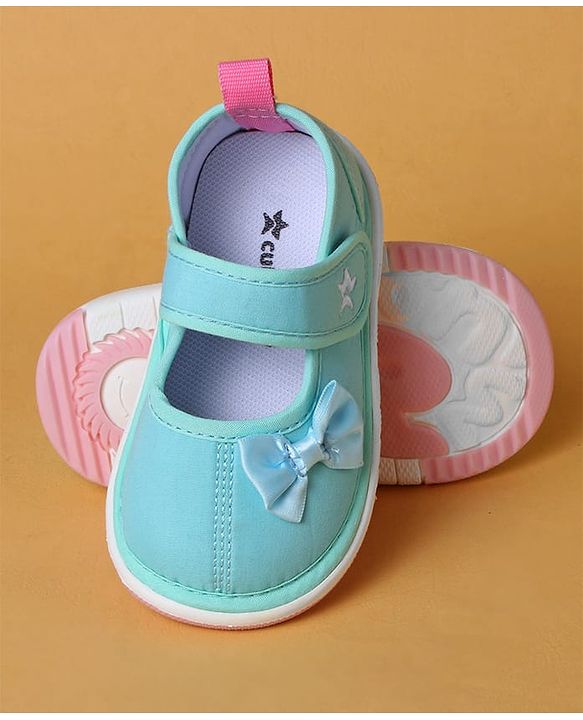 Cute Walk by Babyhug Velcro Closure Casual Shoes with Bow Applique - Aqua Blue