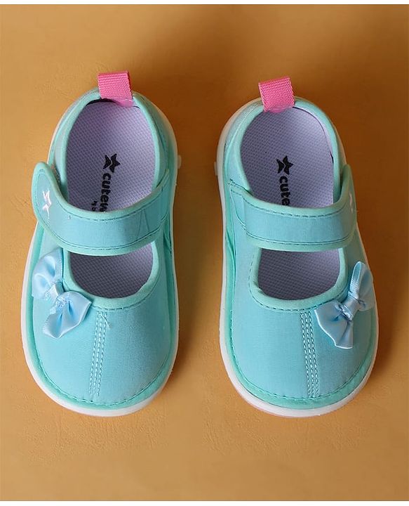 Cute Walk by Babyhug Velcro Closure Casual Shoes with Bow Applique - Aqua Blue