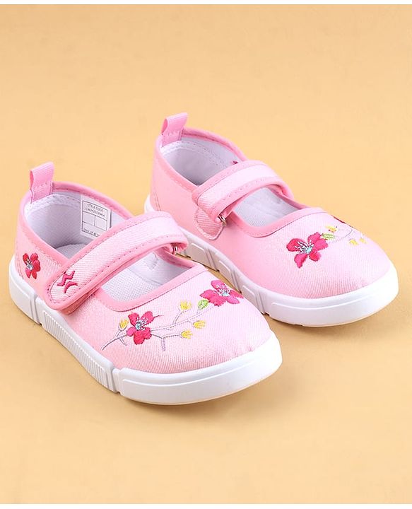 Cute Walk by Babyhug Velcro Closure Casual Shoes with Floral Embroidery - Pink
