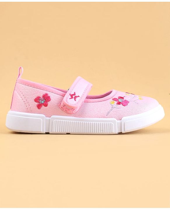 Cute Walk by Babyhug Velcro Closure Casual Shoes with Floral Embroidery - Pink