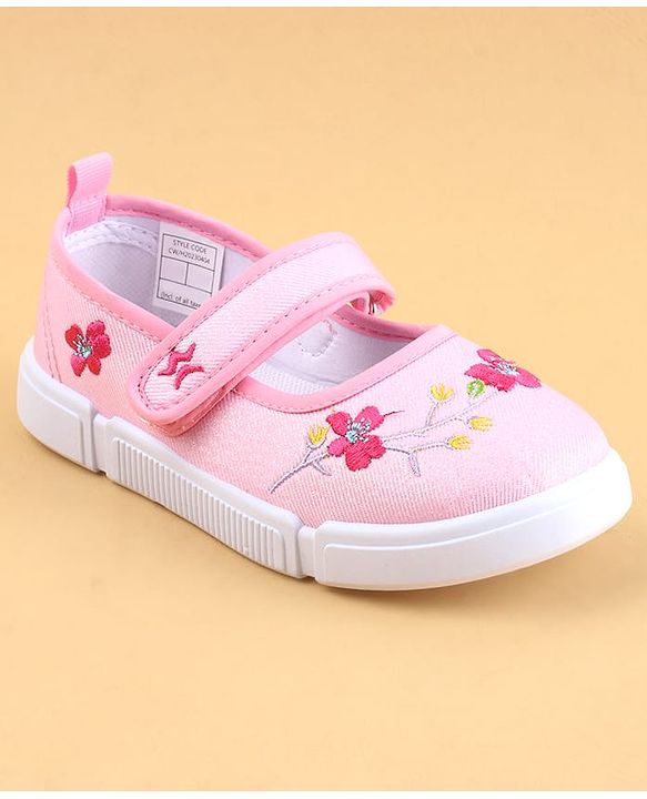 Cute Walk by Babyhug Velcro Closure Casual Shoes with Floral Embroidery - Pink