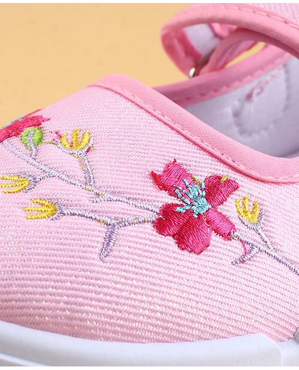 Cute Walk by Babyhug Velcro Closure Casual Shoes with Floral Embroidery - Pink