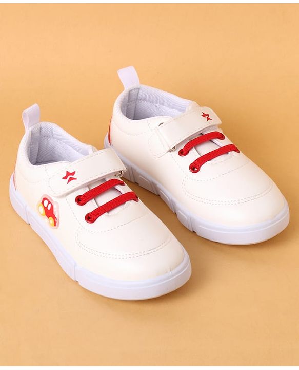 Cute Walk by Babyhug Velcro Closure Casual Shoes with Car Applique - White