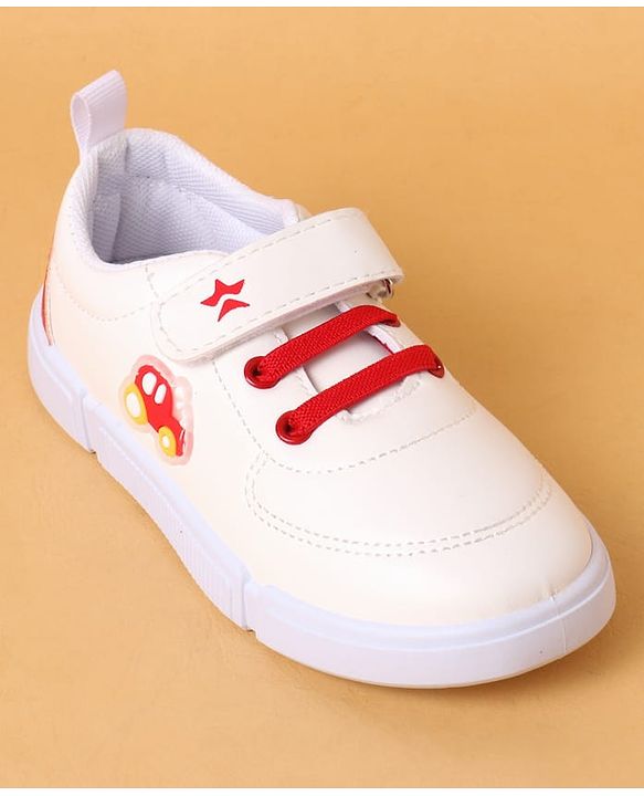 Cute Walk by Babyhug Velcro Closure Casual Shoes with Car Applique - White