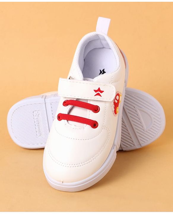 Cute Walk by Babyhug Velcro Closure Casual Shoes with Car Applique - White