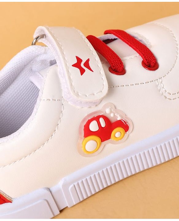 Cute Walk by Babyhug Velcro Closure Casual Shoes with Car Applique - White