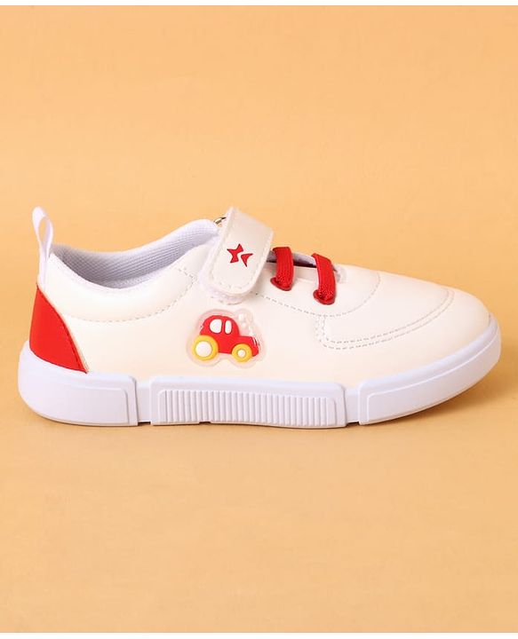 Cute Walk by Babyhug Velcro Closure Casual Shoes with Car Applique - White