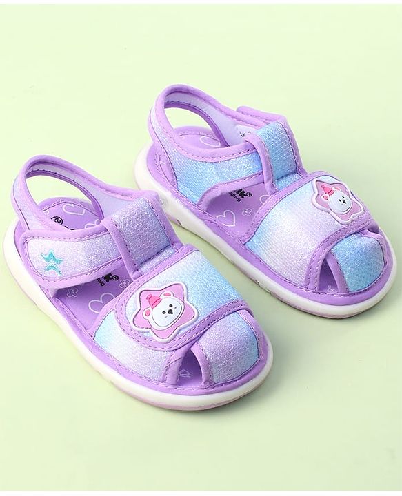 Cute Walk by Babyhug Velcro Closure Sandals with Bear Applique - Purple