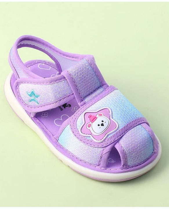 Cute Walk by Babyhug Velcro Closure Sandals with Bear Applique - Purple