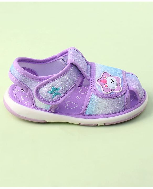 Cute Walk by Babyhug Velcro Closure Sandals with Bear Applique - Purple