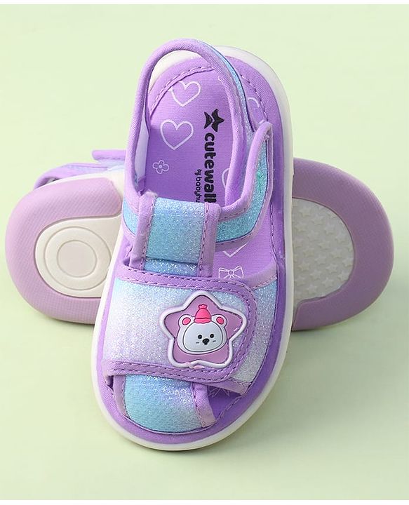 Cute Walk by Babyhug Velcro Closure Sandals with Bear Applique - Purple