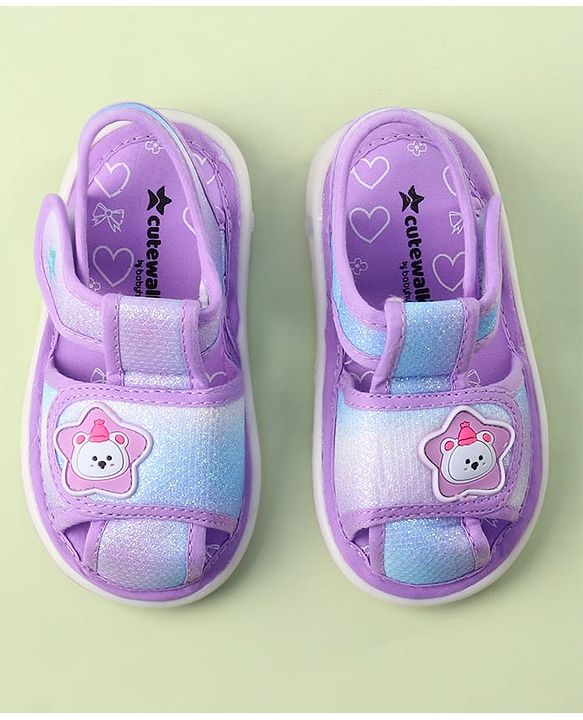 Cute Walk by Babyhug Velcro Closure Sandals with Bear Applique - Purple