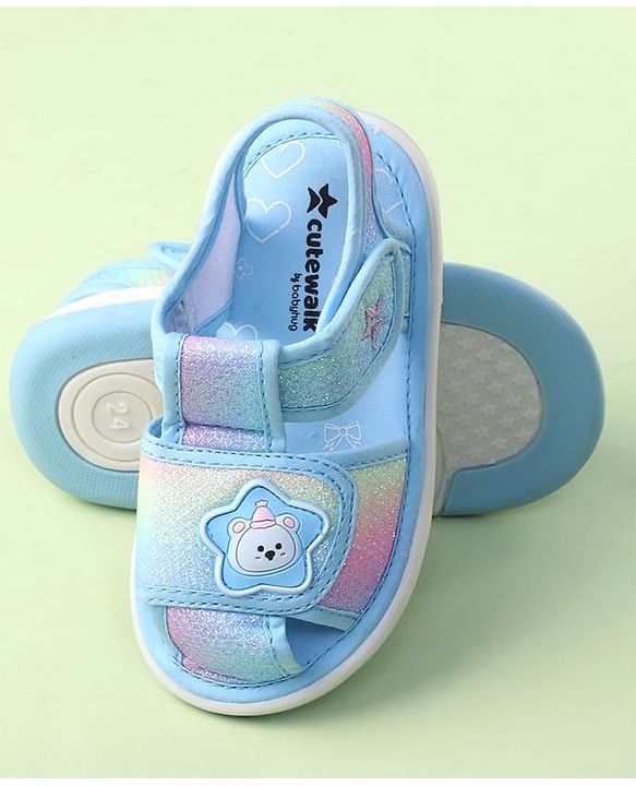 Cute Walk by Babyhug Velcro Closure Sandals with Bear Applique - Purple