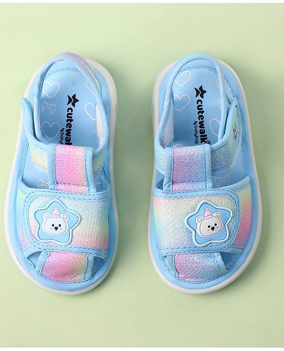 Cute Walk by Babyhug Velcro Closure Sandals with Bear Applique - Purple