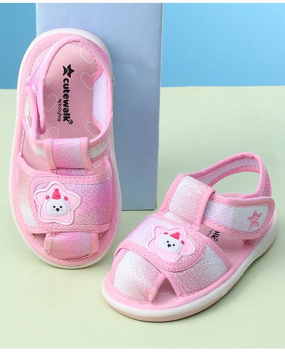 Cute Walk by Babyhug Velcro Closure Sandals with Bear Applique - Purple