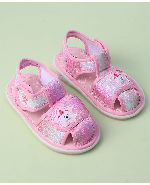 Cute Walk by Babyhug Velcro Closure Sandals with Bear Applique - Purple