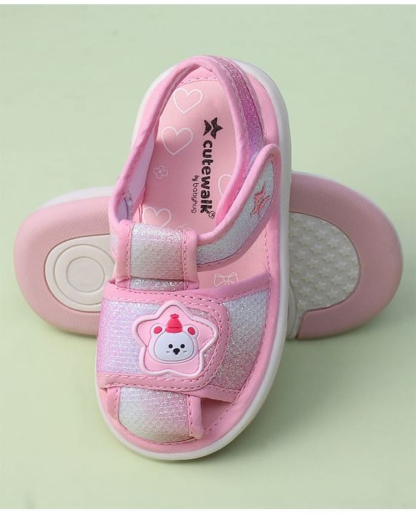 Cute Walk by Babyhug Velcro Closure Sandals with Bear Applique - Purple
