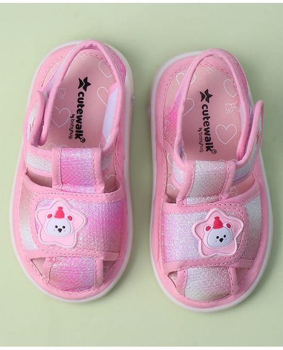 Cute Walk by Babyhug Velcro Closure Sandals with Bear Applique - Purple