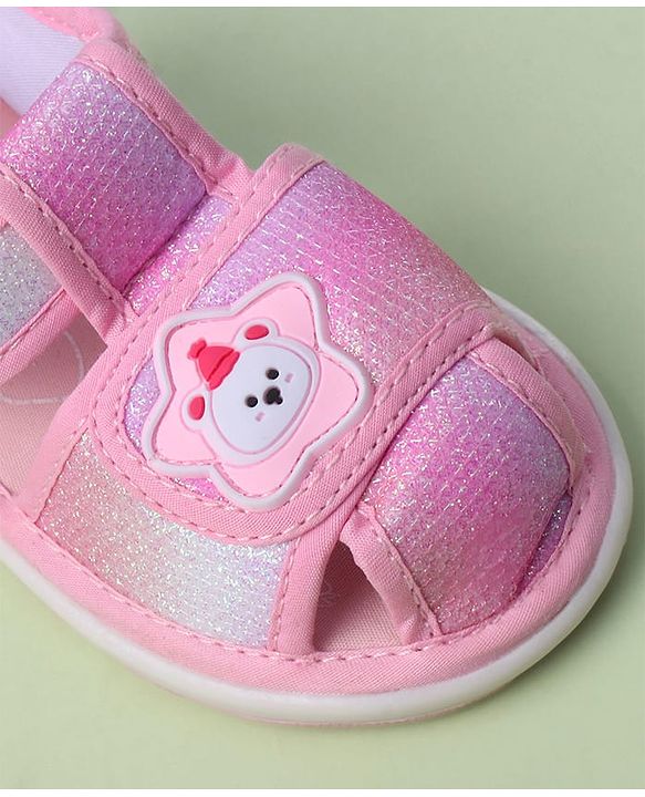 Cute Walk by Babyhug Velcro Closure Sandals with Bear Applique - Purple