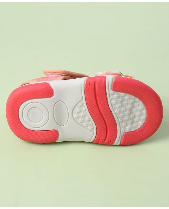 Cute Walk by Babyhug Sandals with Velcro Closure Heart Print & Bow Applique - Light Orange