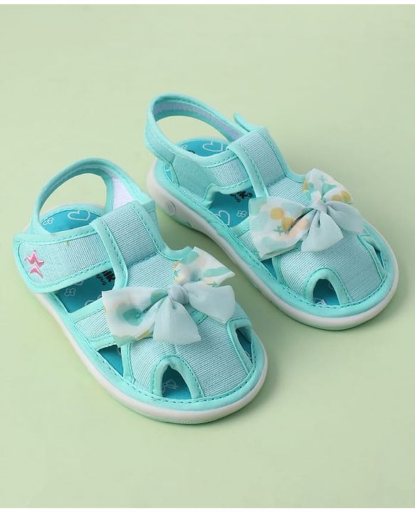 Cute Walk by Babyhug Sandals with Velcro Closure Heart Print & Bow Applique - Light Orange