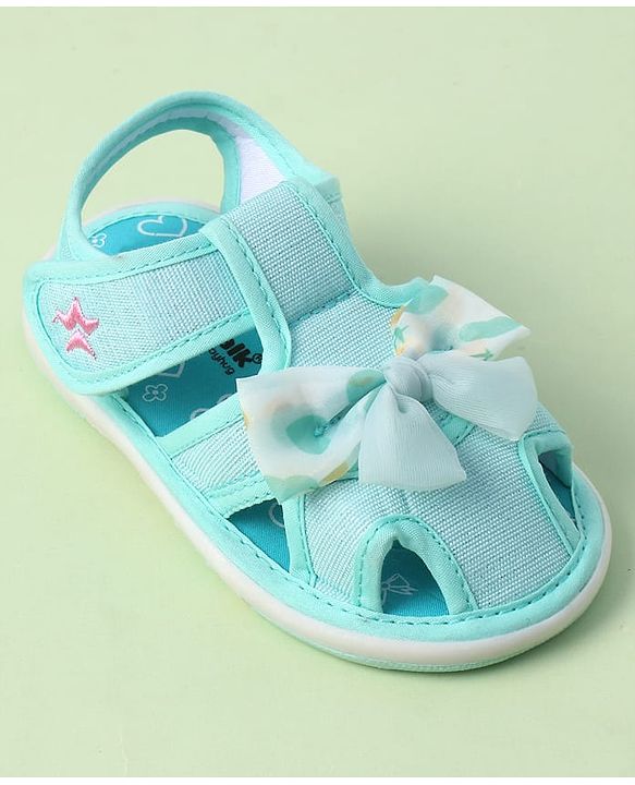 Cute Walk by Babyhug Sandals with Velcro Closure Heart Print & Bow Applique - Light Orange