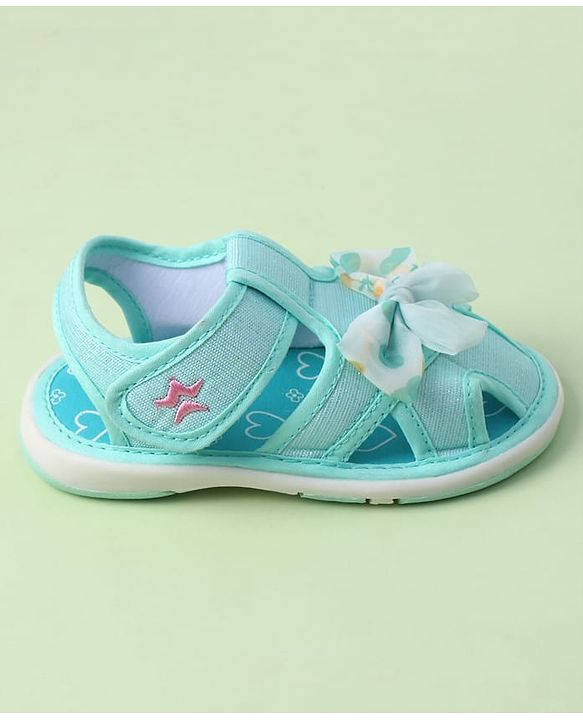 Cute Walk by Babyhug Sandals with Velcro Closure Heart Print & Bow Applique - Light Orange
