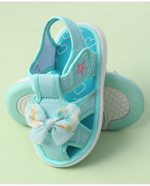 Cute Walk by Babyhug Sandals with Velcro Closure Heart Print & Bow Applique - Light Orange