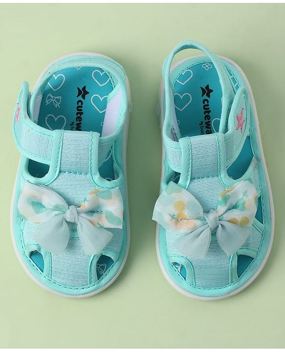 Cute Walk by Babyhug Sandals with Velcro Closure Heart Print & Bow Applique - Light Orange