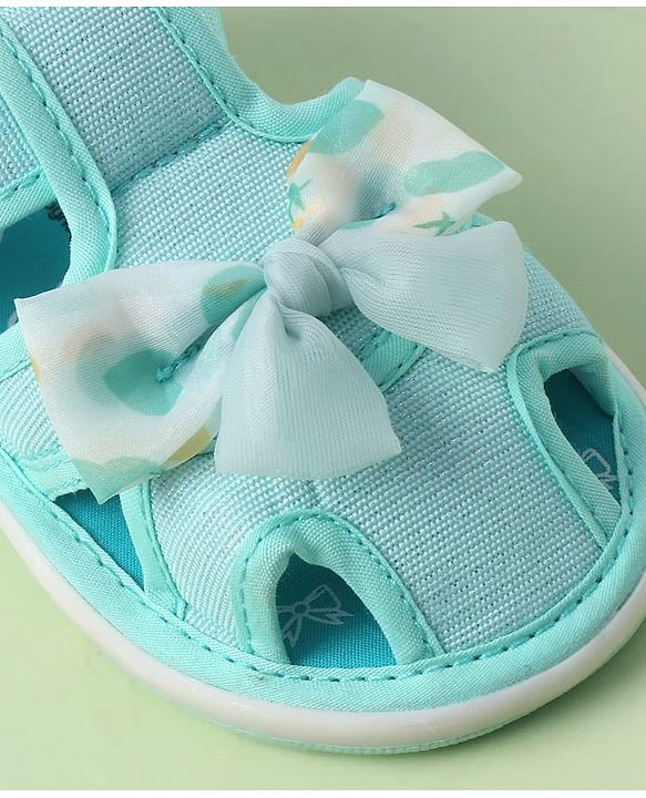 Cute Walk by Babyhug Sandals with Velcro Closure Heart Print & Bow Applique - Light Orange