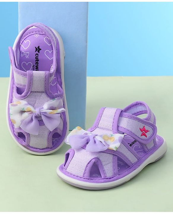 Cute Walk by Babyhug Sandals with Velcro Closure Heart Print & Bow Applique - Light Orange